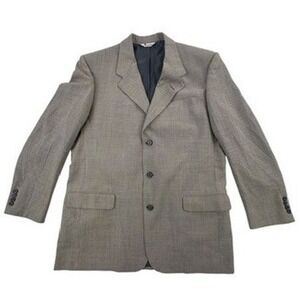 Aquascutum‎ Mens 46L Blazer Regent 100 Collection Gray Plaid Wool Sport Coat